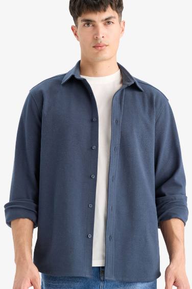 Regular Fit Polo Yaka Penye Uzun Kollu Gömlek