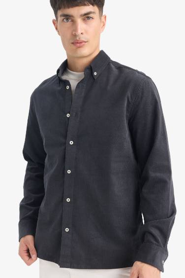 Chemise en velours côtelé à manches longues Coupe régulière