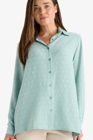 Regular Fit Shirt Collar Crepe Long Sleeve Shirt