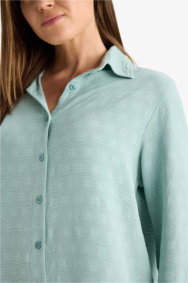 Regular Fit Shirt Collar Crepe Long Sleeve Shirt