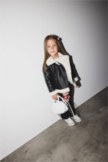 Baby Girl Windproof Waterproof Faux Leather Plush Lining Jacket