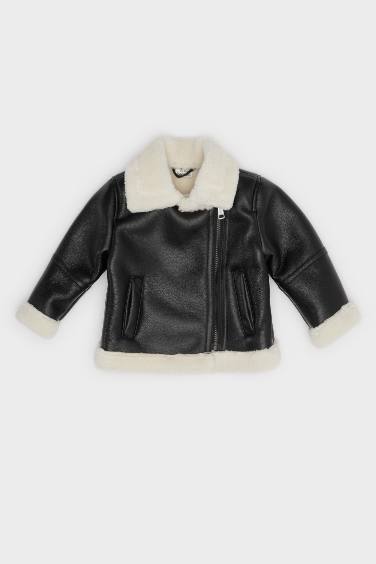 Baby Girl Windproof Waterproof Faux Leather Plush Lining Jacket