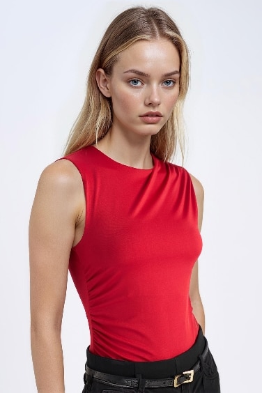 Slim Fit Crew Neck Basic Red Tank Top