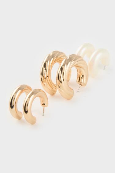 Woman 3 Piece Gold Earrings