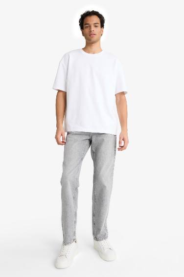 Jean gris effet délavé Coupe droite