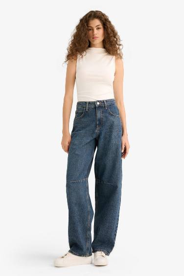 Baggy Fit Yüksek Bel Düz Paça Uzun Jean Pantolon