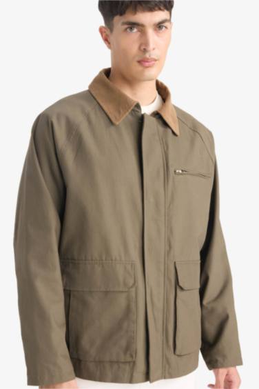 Regular Fit Kontrast Yaka Pamuk Astarlı Fermuarlı İç Cepli Mevsimlik Mont