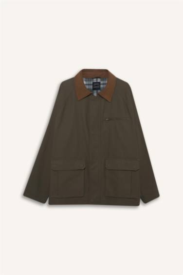 Regular Fit Kontrast Yaka Pamuk Astarlı Fermuarlı İç Cepli Mevsimlik Mont