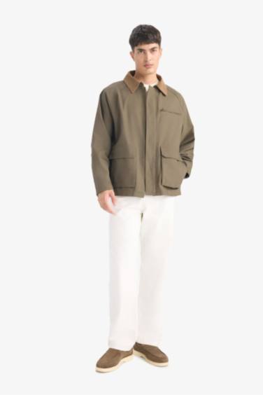 Regular Fit Kontrast Yaka Pamuk Astarlı Fermuarlı İç Cepli Mevsimlik Mont