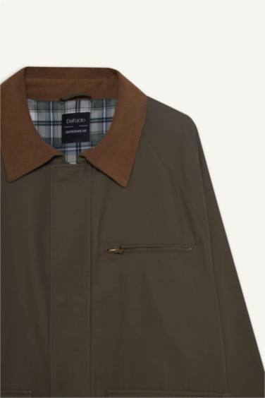 Regular Fit Kontrast Yaka Pamuk Astarlı Fermuarlı İç Cepli Mevsimlik Mont