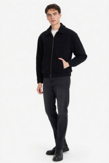 Oversize Fermuarlı Kadife Mont