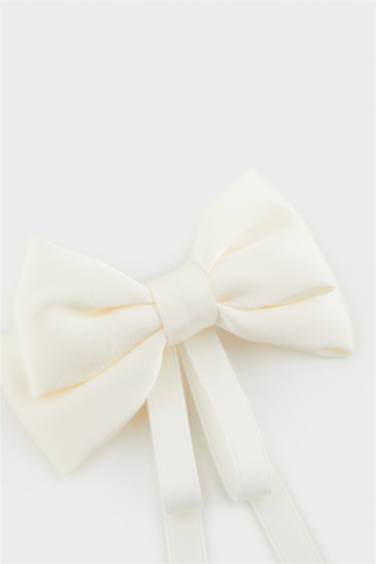 Girl Beige Ribbon Patterned Hair Clips