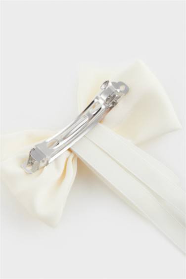 Girl Beige Ribbon Patterned Hair Clips