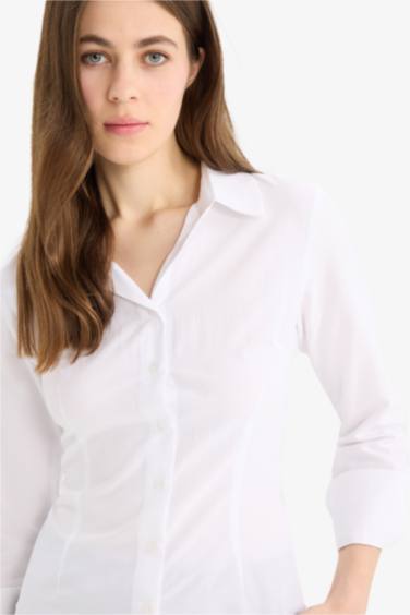 Fitted Basic Bengalin Long Sleeve Shirt