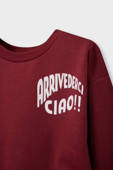 Erkek Bebek Bisiklet Yaka Baskılı 2'li Sweatshirt