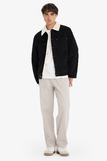 Veste en coton suédine à doublure en peluche et poches à Col chemise