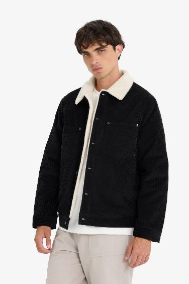 Veste en coton suédine à doublure en peluche et poches à Col chemise