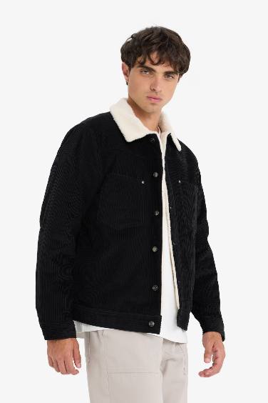 Veste en coton suédine à doublure en peluche et poches à Col chemise