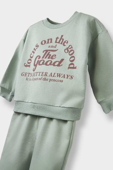 Erkek Bebek 2'li Takım Baskılı Sweatshirt Beli Lastikli Eşofman Altı