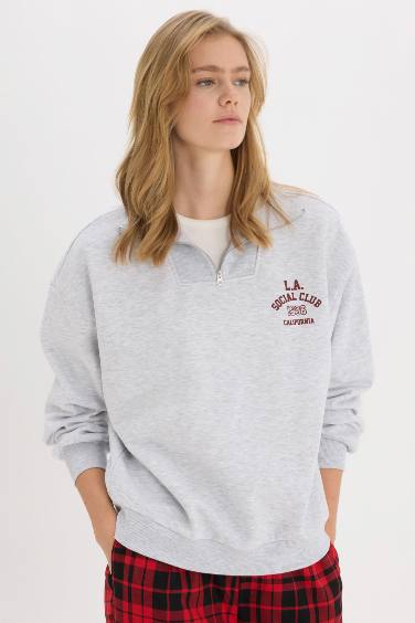 Sweatshirt oversize imprimé à col montant avec fermeture zip