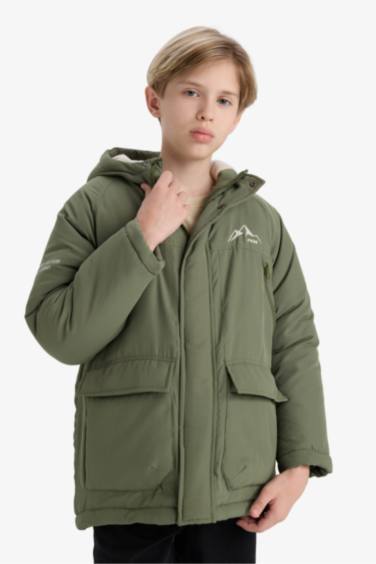 Manteau déperlant à capuche et doublure en polaire pour garçon