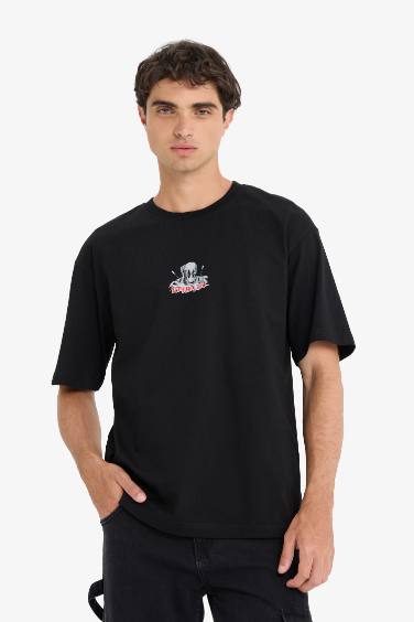 Boxy Fit Crew Neck Printed Short Sleeve T-Shirt
