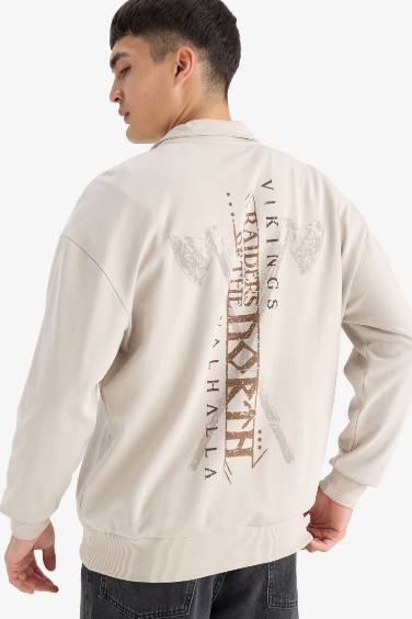 Boxy Fit Vikings Valhalla Printed Long Sleeve Sweatshirt