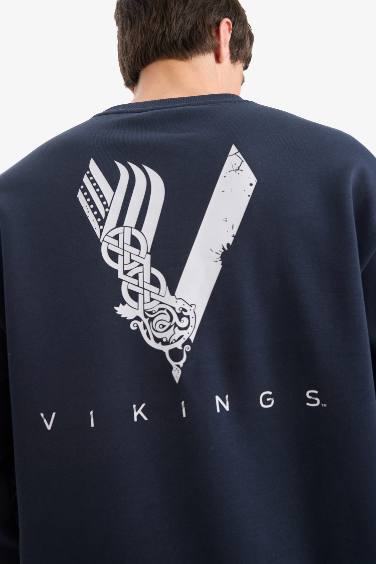 Vikings бокси фит үлкен дөңгелек жаға Свитер