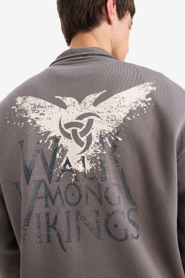 Boxy Fit Vikings Valhalla Printed Long Sleeve Sweatshirt