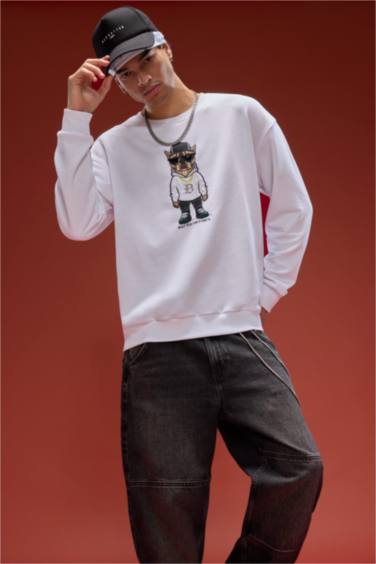 Boxy Fit Bisiklet Yaka Baskılı Sweatshirt