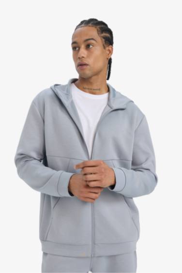 Жакет из материала скуба с капюшоном и молнией, стандартный крой