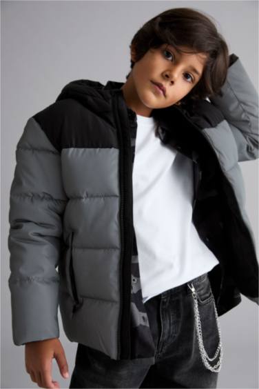Boy Hooded Water Repellent Fleece Lined Puffer Jacket