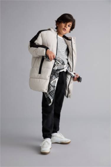 Erkek Çocuk Su İtici Kapüşonlu Polar Astarlı Parka