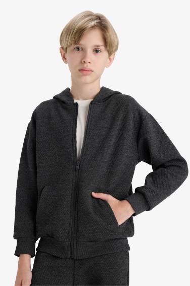 Boy Hooded School Zippered Sweatshirt