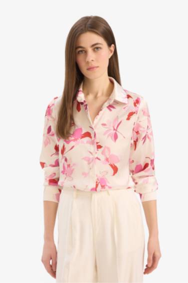 Regular Fit Shirt Collar Satin Animal Print Long Sleeve Shirt