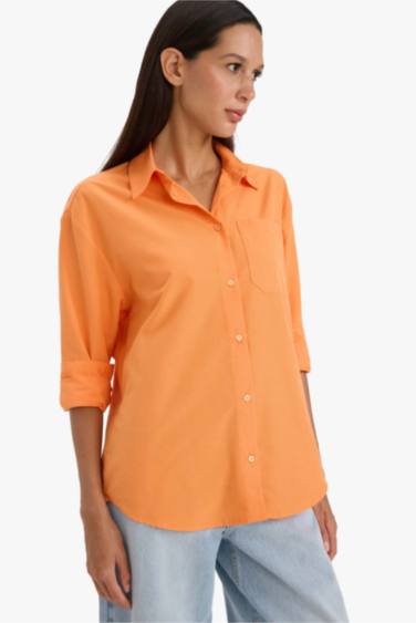 Oversize Fit Shirt Collar Poplin Long Sleeve Shirt