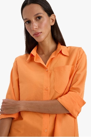 Oversize Fit Shirt Collar Poplin Long Sleeve Shirt