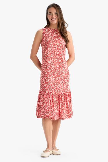 Regular Fit Crew Neck Sleeveless Floral Midi Dress