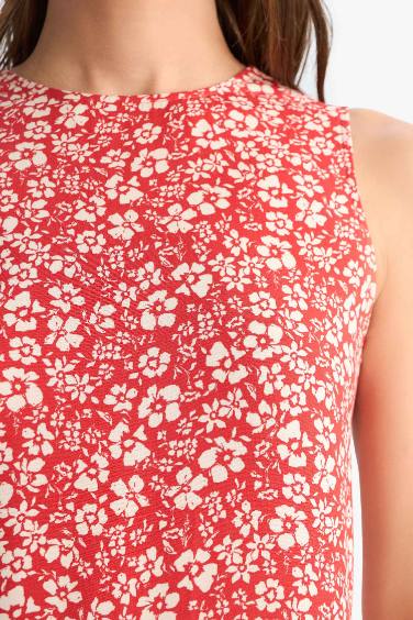 Regular Fit Crew Neck Sleeveless Floral Midi Dress