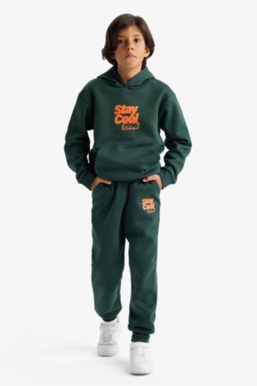 Boy Regular Fit Slogan Printed Thick Fabric Sweatpants