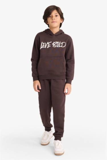 Regular Fit Slogan Elastic Waist Sports Trousers