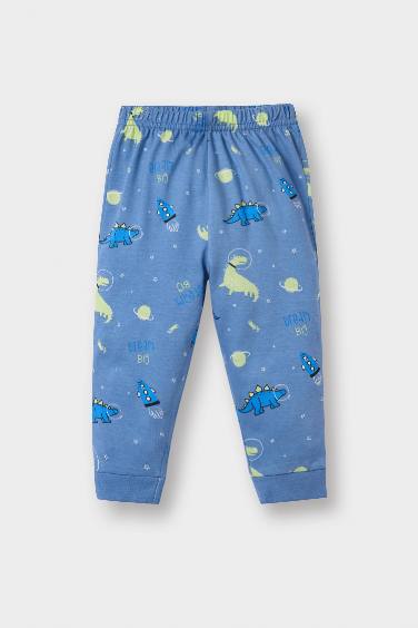 Erkek Bebek Pijama Takımı Dinozor Baskılı Uzun Kollu Penye Üst Uzun Alt