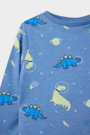 Erkek Bebek Pijama Takımı Dinozor Baskılı Uzun Kollu Penye Üst Uzun Alt