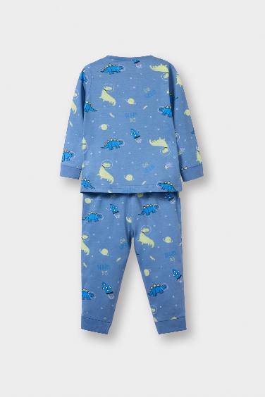 Erkek Bebek Pijama Takımı Dinozor Baskılı Uzun Kollu Penye Üst Uzun Alt