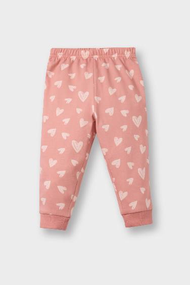 Kız Bebek Pijama Takımı Kalp Desenli Uzun Kollu Penye Üst Uzun Alt