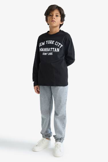 Erkek Çocuk Bisiklet Yaka Baskılı Uzun Kollu Tişört