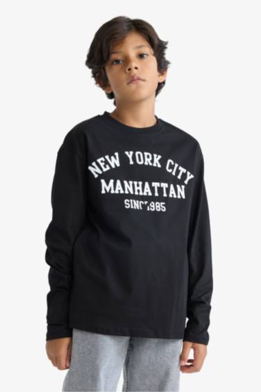 Erkek Çocuk Bisiklet Yaka Baskılı Uzun Kollu Tişört