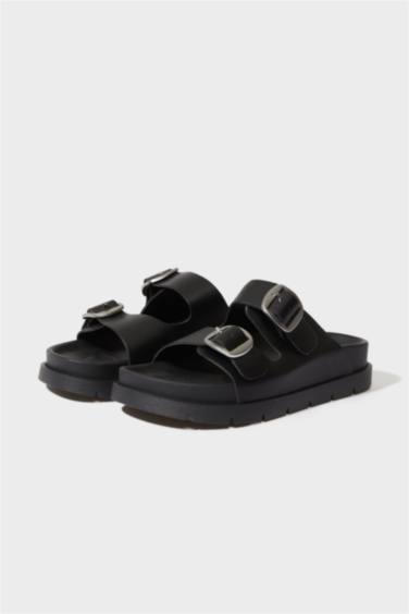 Sandales à deux brides en simili cuir pour femme