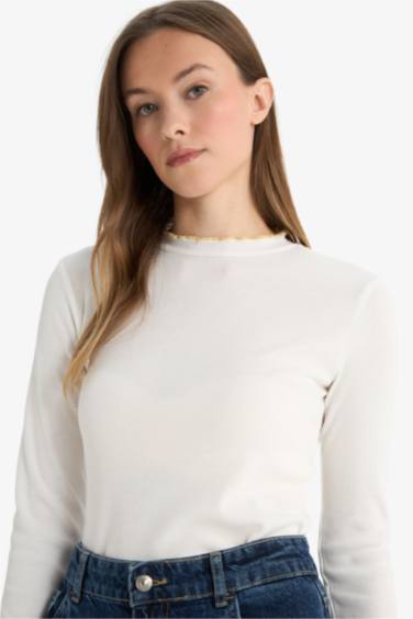 Top côtelé basique à manches longues