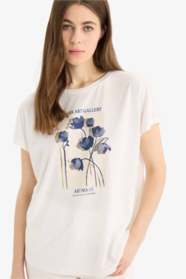 Crew Neck Short Sleeve Floral T-Shirt